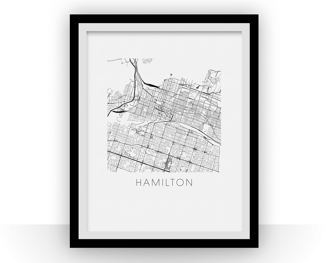 Affiche cartographique de Hamilton - Style Noir et Blanc