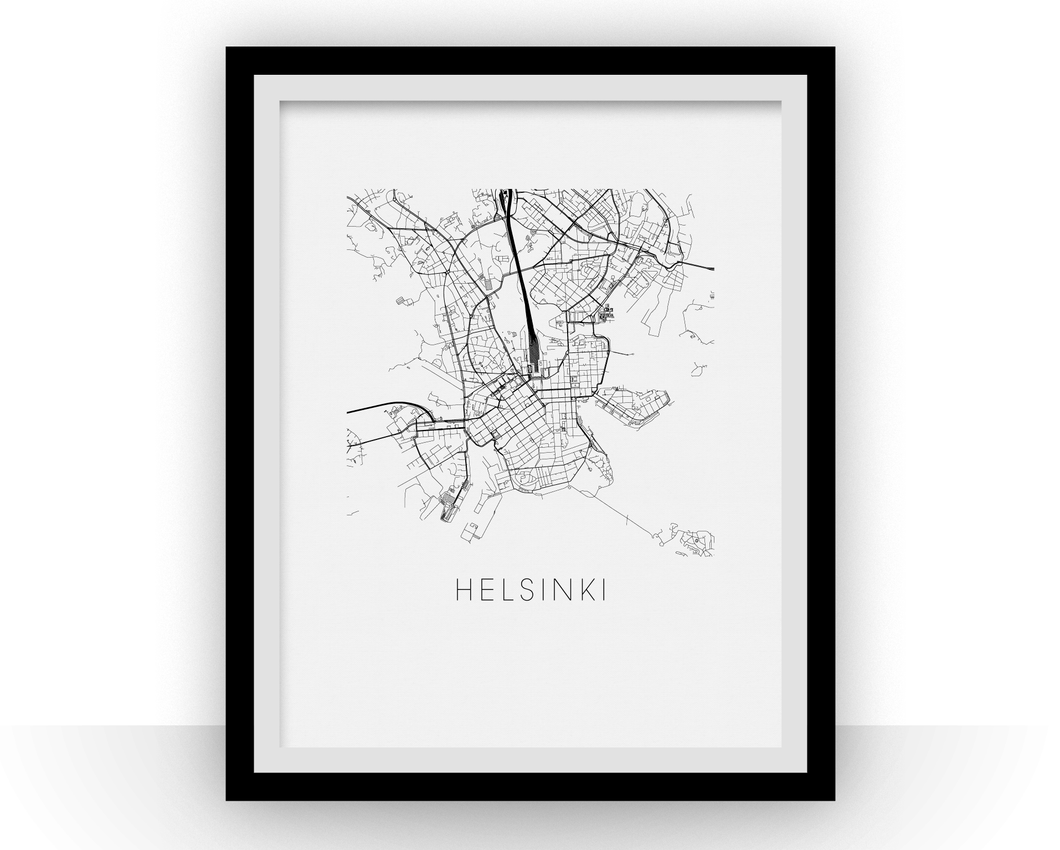 Affiche cartographique de Helsinki - Style Noir et Blanc