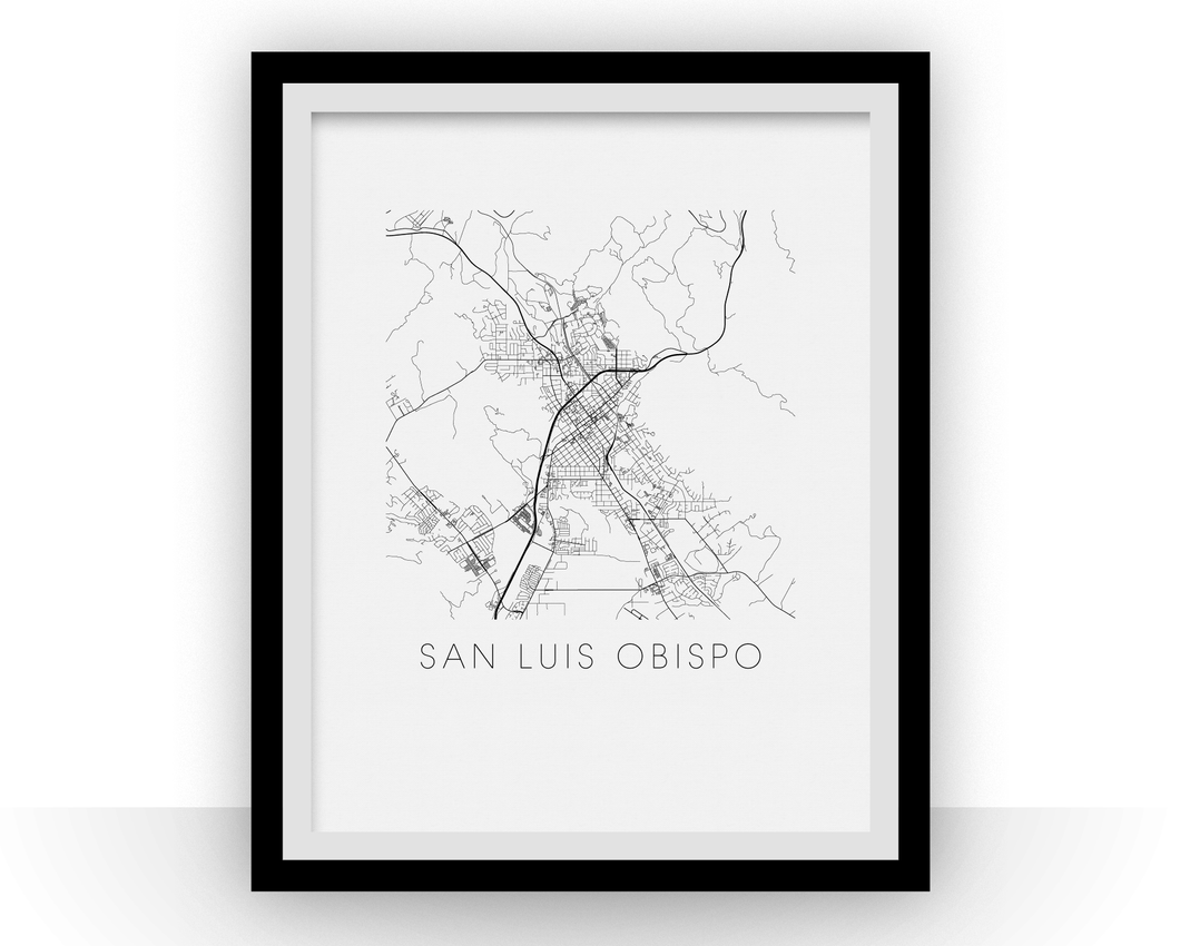 Affiche cartographique de San Luis Obispo - Style Noir et Blanc