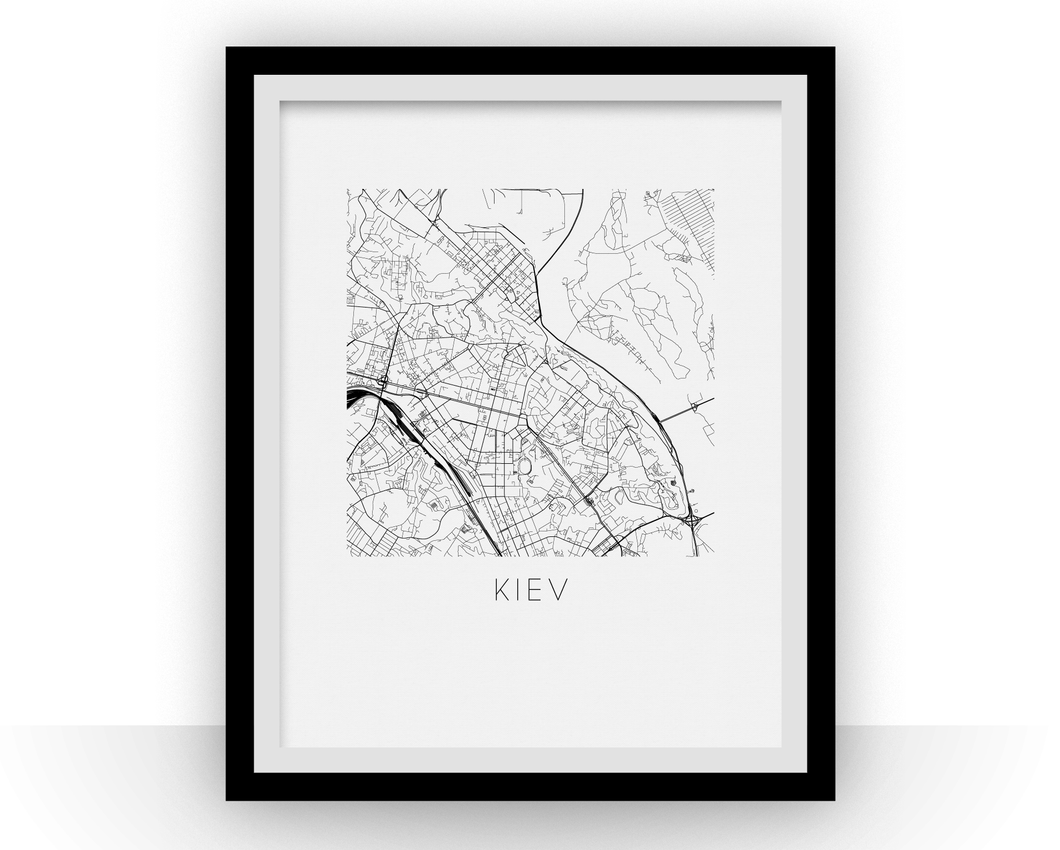 Affiche cartographique de Kiev - Style Noir et Blanc