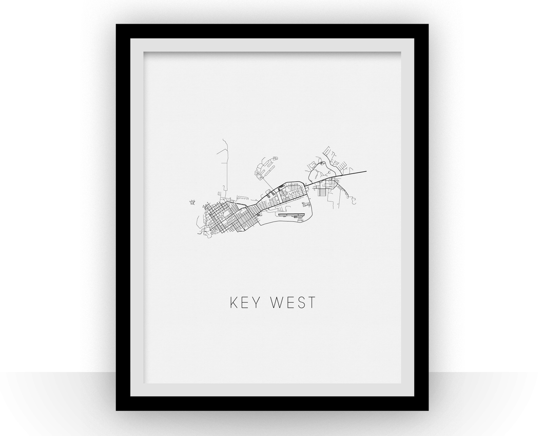 Affiche cartographique de Key West - Style Noir et Blanc