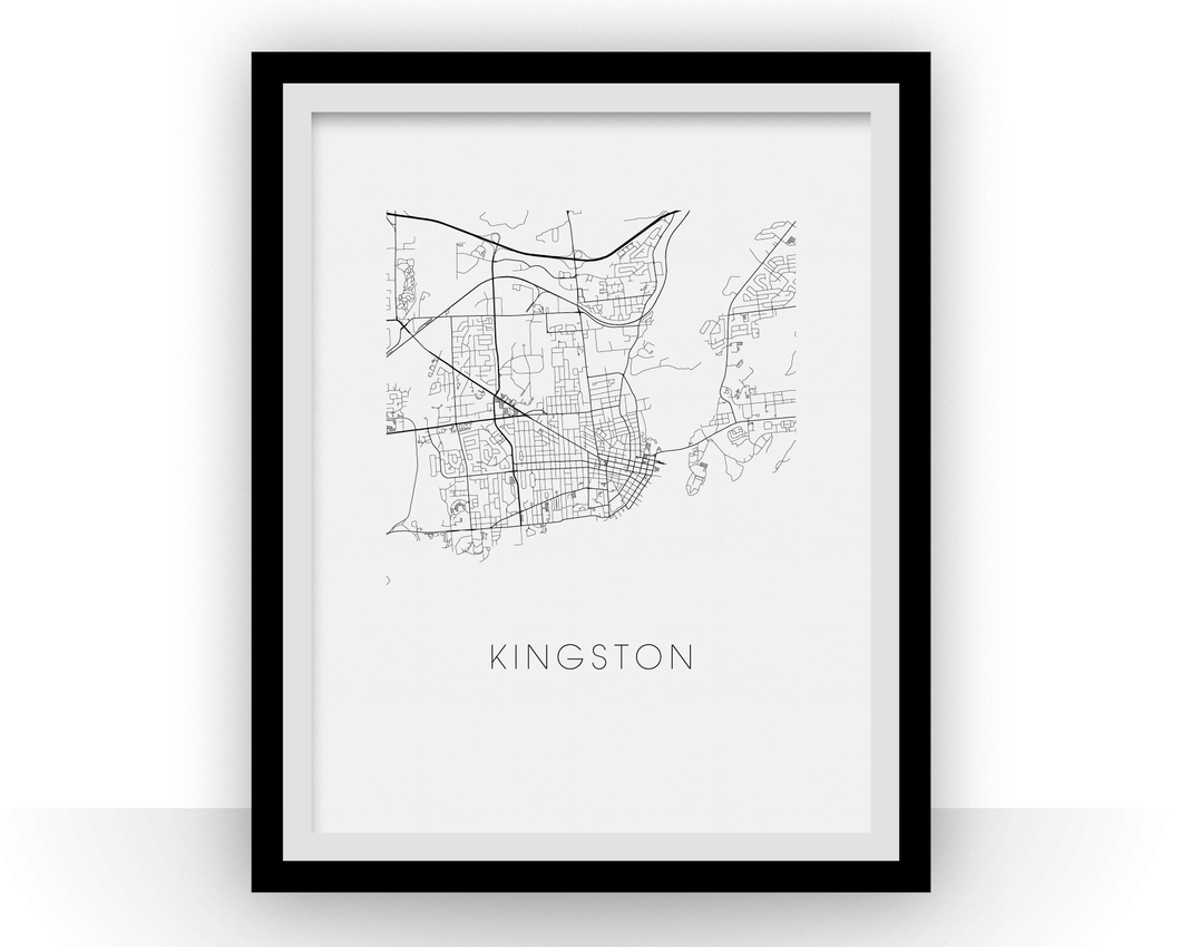 Affiche cartographique de Kingston - Style Noir et Blanc