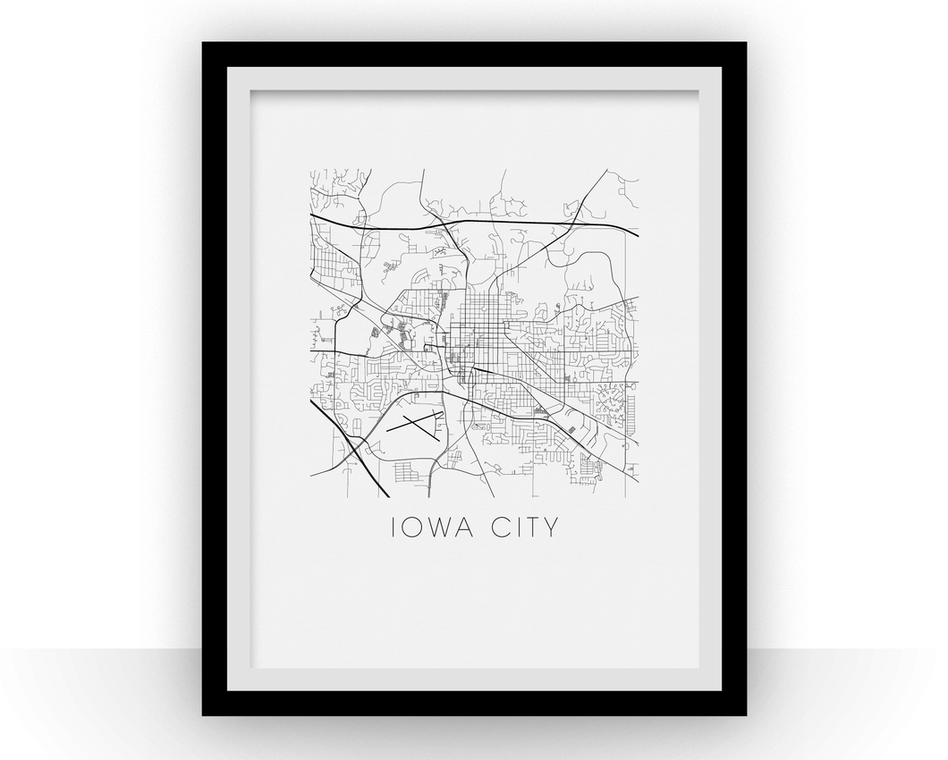 Affiche cartographique de Iowa City - Style Noir et Blanc