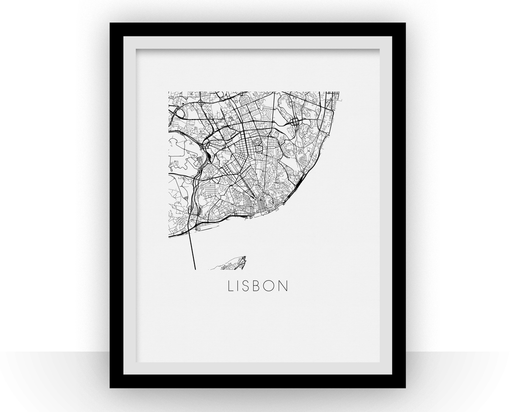 Affiche cartographique de Lisbone - Style Noir et Blanc