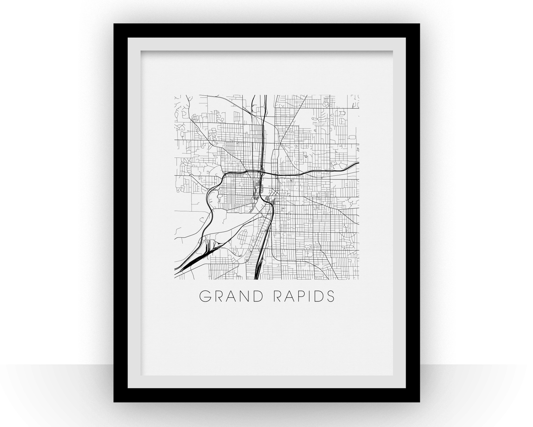 Affiche cartographique de Grand Rapids - Style Noir et Blanc