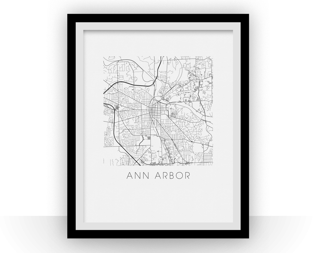 Affiche cartographique de Ann Arbor - Style Noir et Blanc