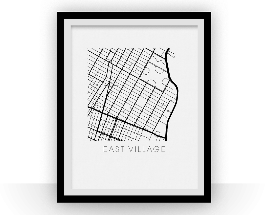 Affiche cartographique de East Village - Style Noir et Blanc