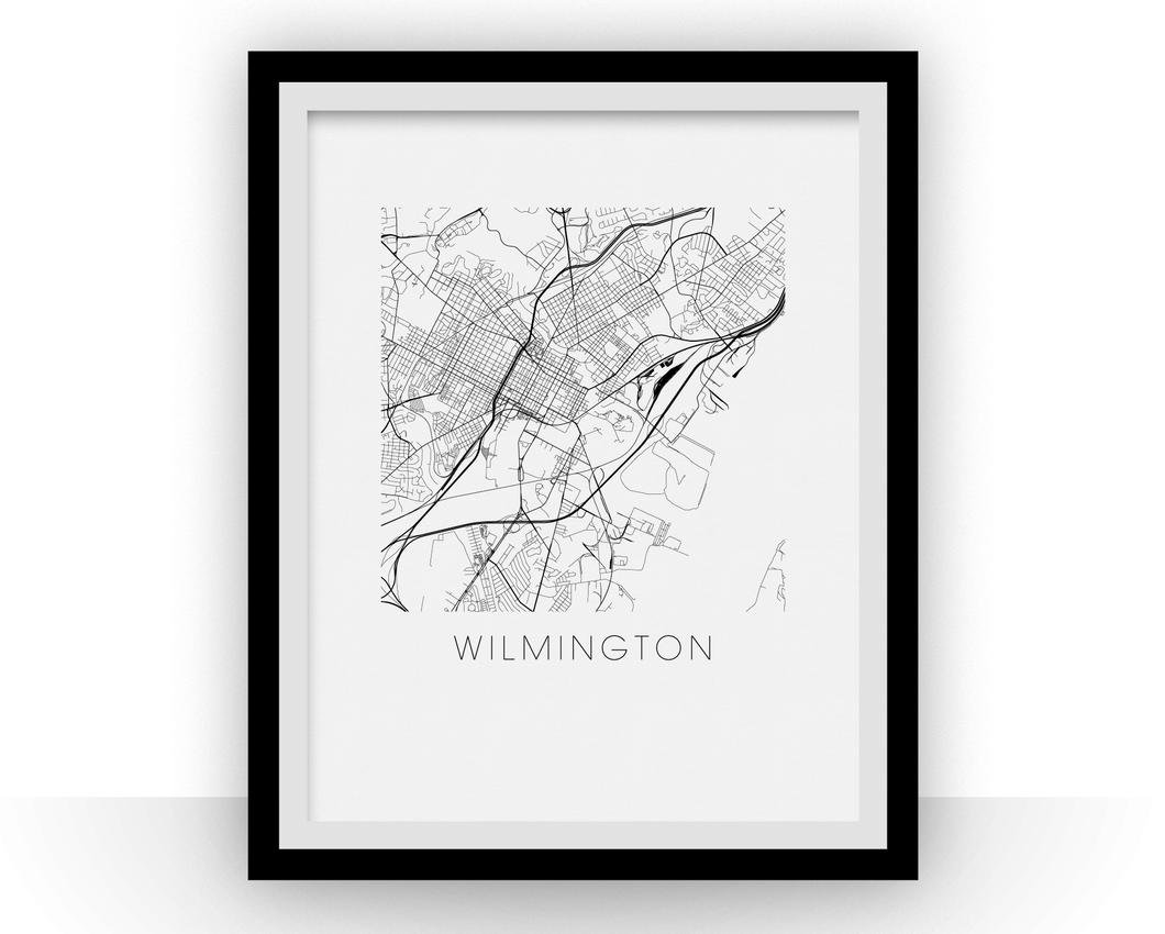 Wilmington DE Map Black and White Print - delaware Black and White Map Print