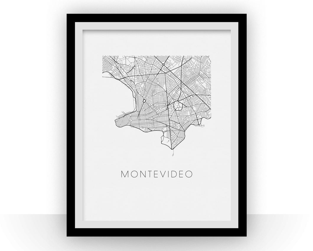 Affiche cartographique de Montevideo - Style Noir et Blanc