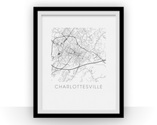 Charger l&#39;image dans la galerie, Affiche cartographique de Charlottesville - Style Noir et Blanc
