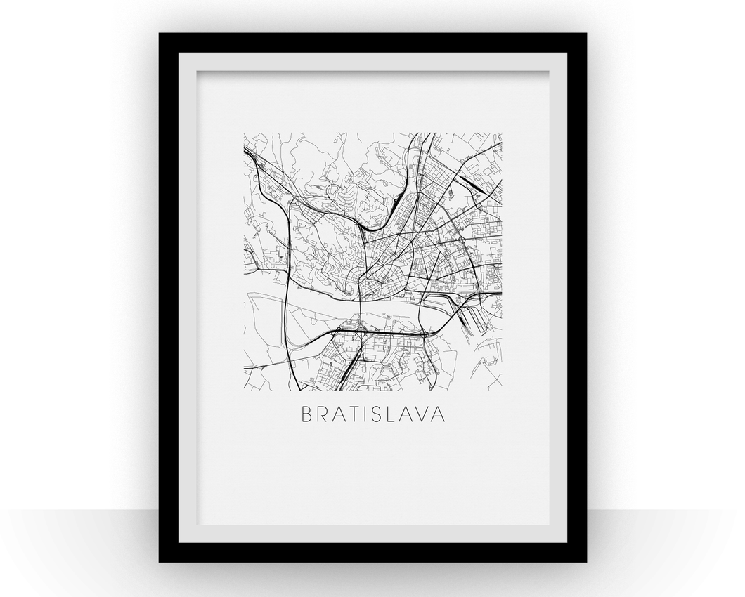 Affiche cartographique de Bratislava - Style Noir et Blanc