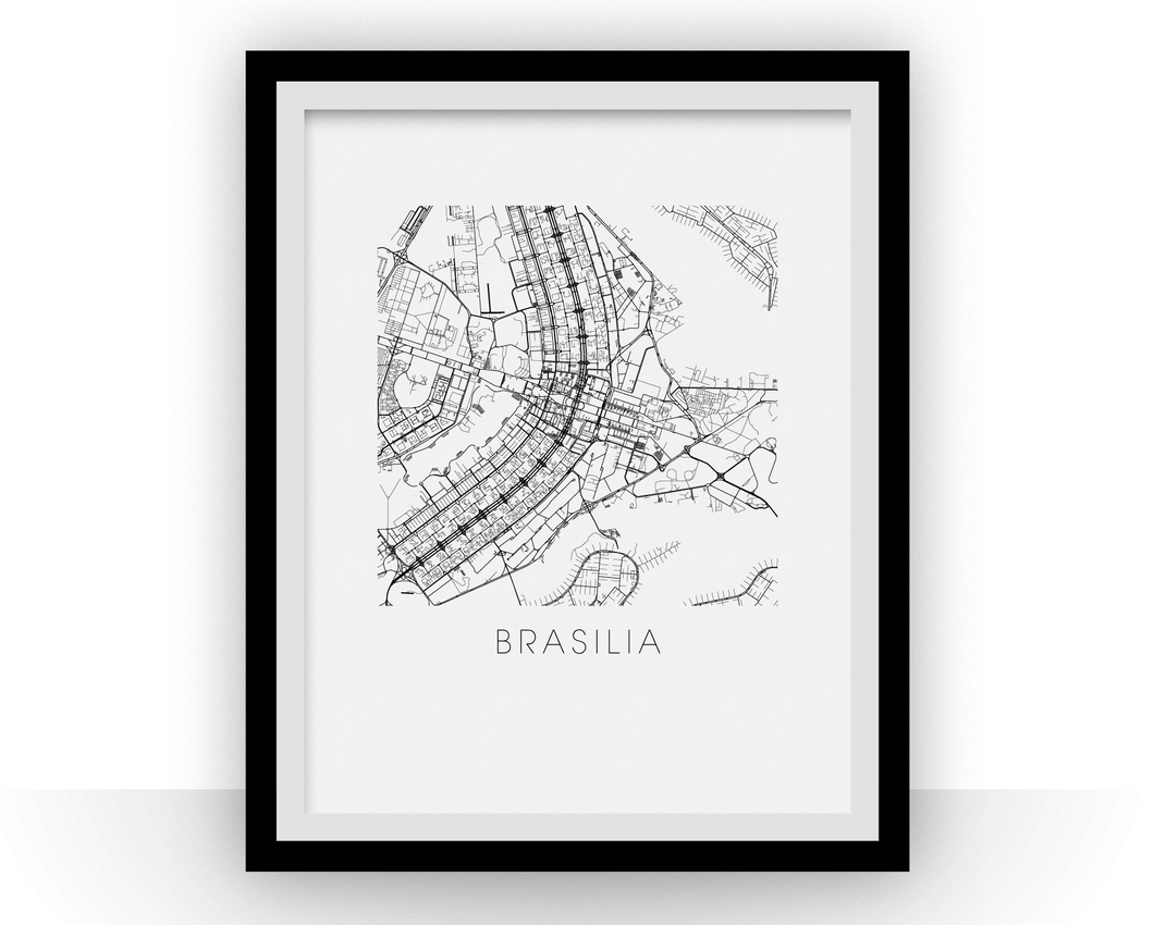 Affiche cartographique de Brasilia - Style Noir et Blanc