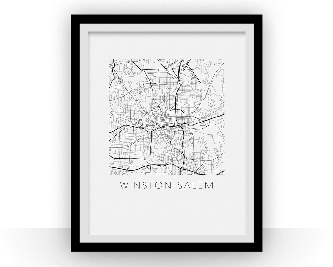 Winston-Salem Map Black and White Print - North Carolina Black and White Map Print