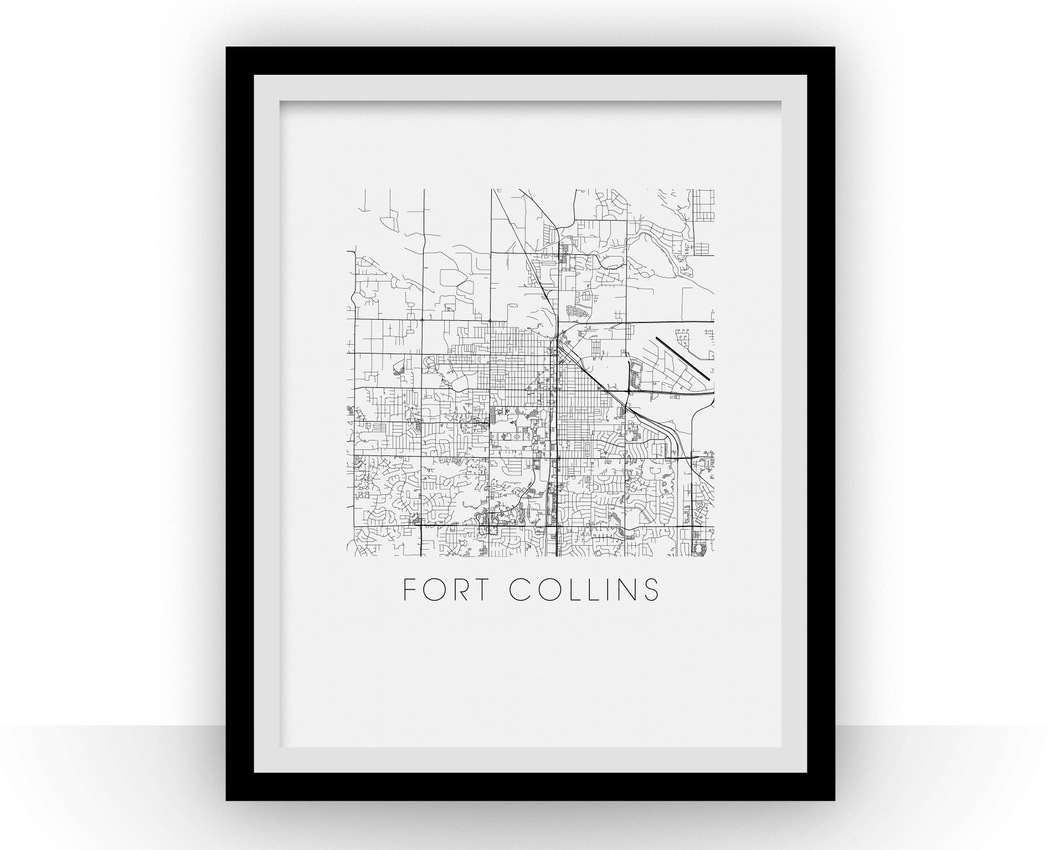 Affiche cartographique de Fort Collins - Style Noir et Blanc