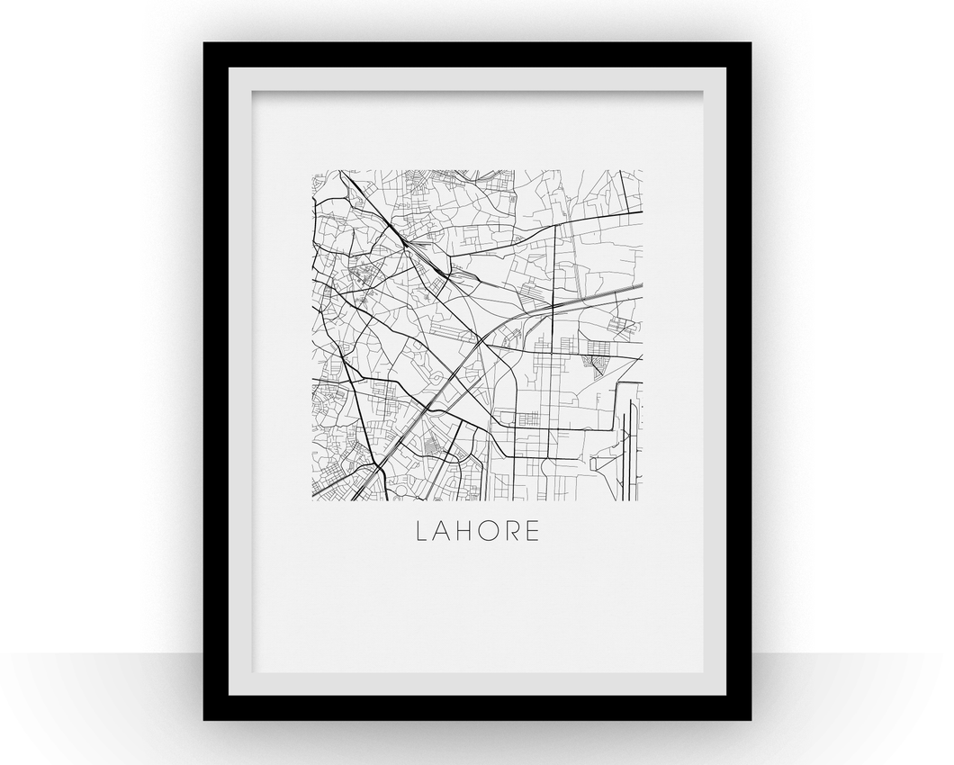 Affiche cartographique de Lahore - Style Noir et Blanc