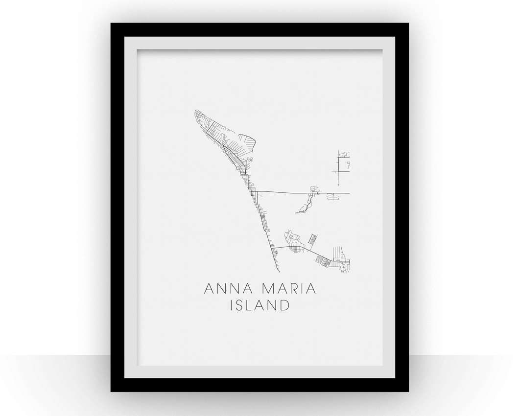 Affiche cartographique de Anna Maria Island - Style Noir et Blanc