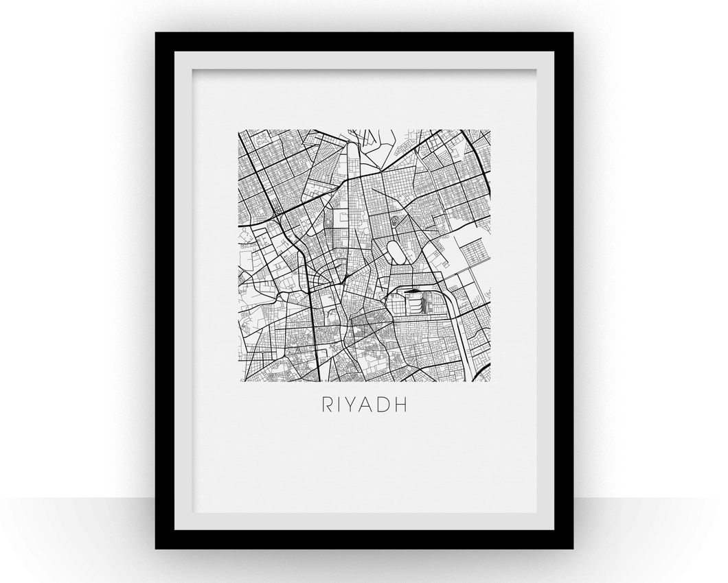 Affiche cartographique de Riyadh - Style Noir et Blanc