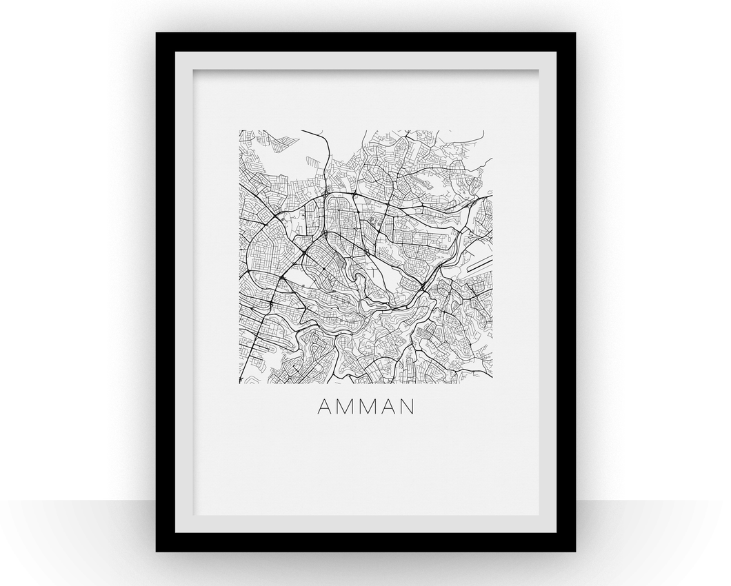 Affiche cartographique de Amman - Style Noir et Blanc