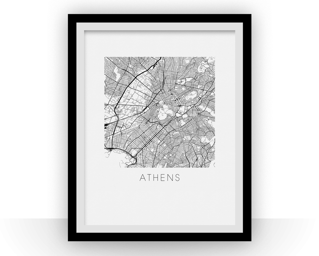 Affiche cartographique de Athènes - Style Noir et Blanc