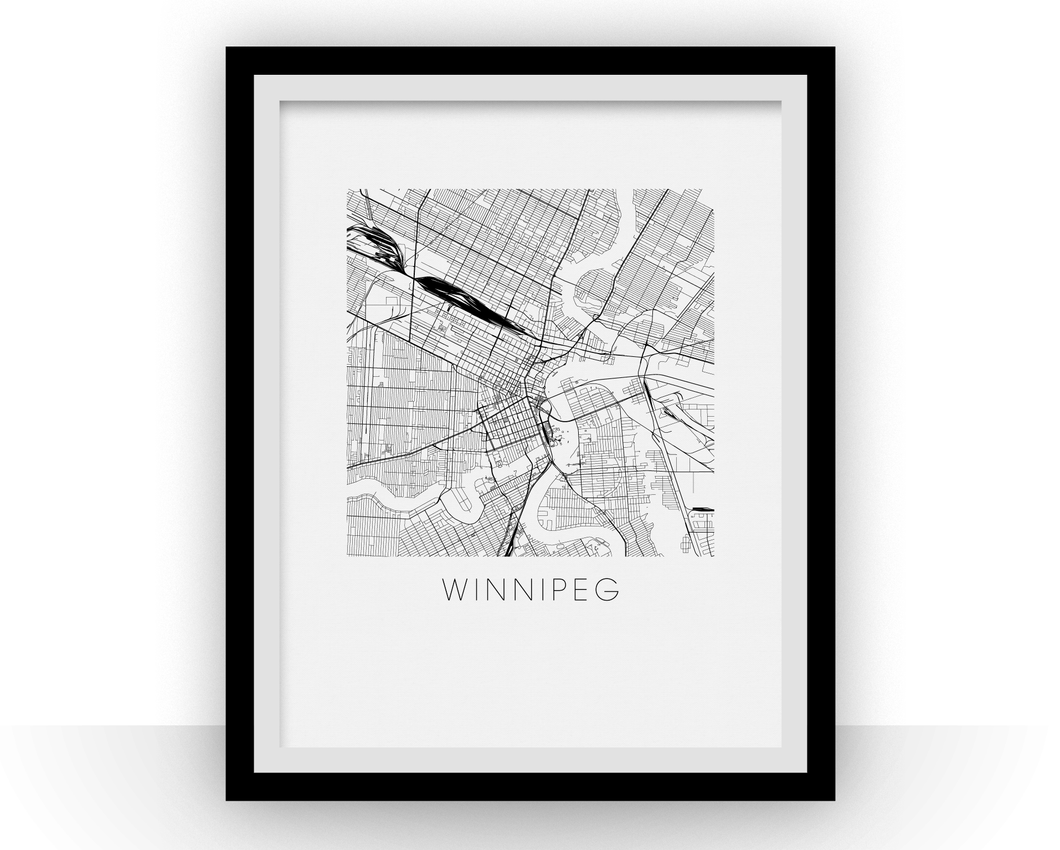 Winnipeg Map Black and White Print - manitoba Black and White Map Print