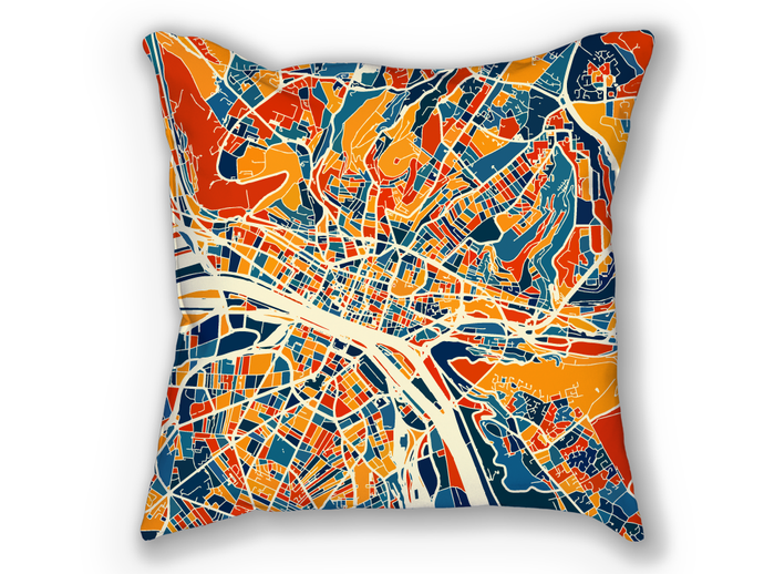 Rouen Map Pillow - Normandy Map Pillow 18x18