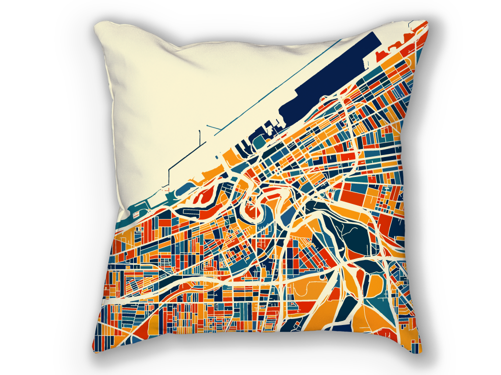 Cleveland Map Pillow - Ohio Map Pillow 18x18