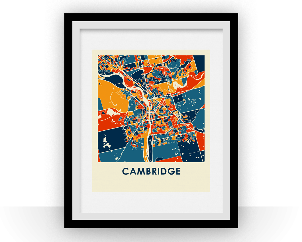 Affiche cartographique de Cambridge Ontario - Style Chroma