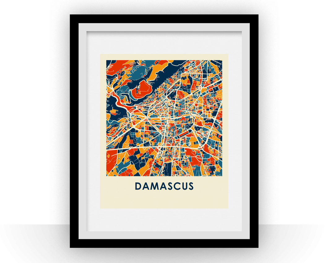 Affiche cartographique de Damas - Style Chroma