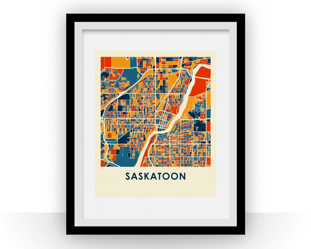 Affiche cartographique de Saskatoon - Style Chroma