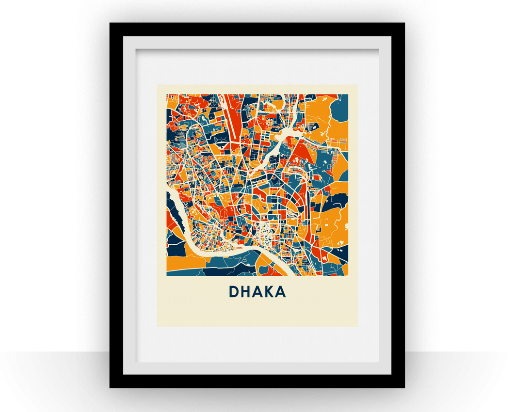 Affiche cartographique de Dhaka - Style Chroma