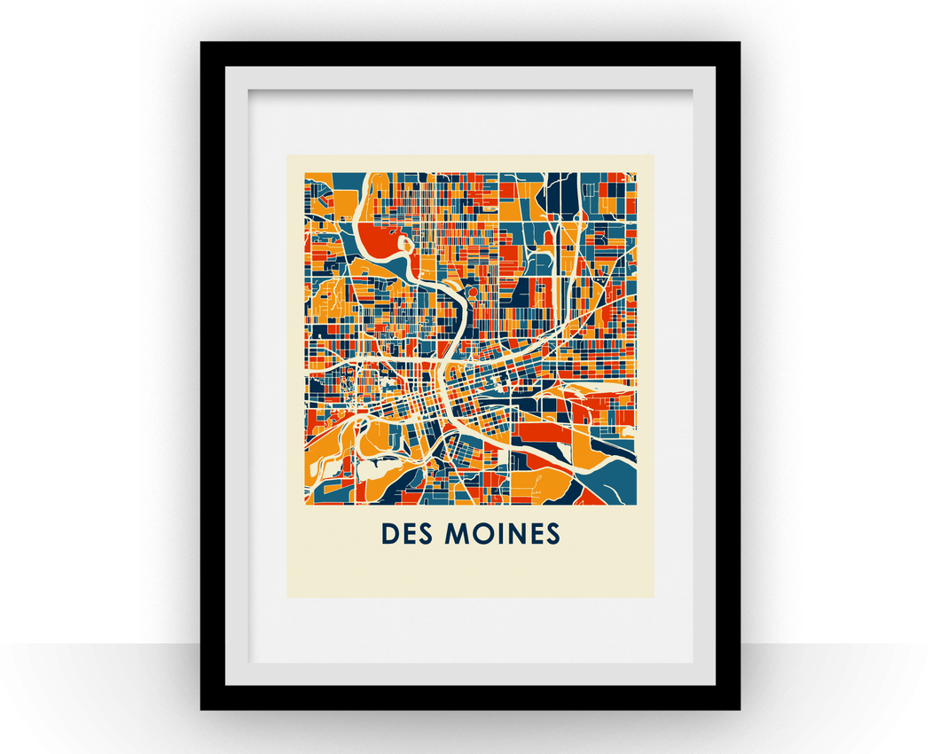 Affiche cartographique de Des Moines - Style Chroma