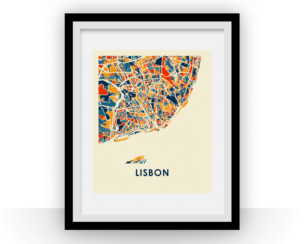 Affiche cartographique de Lisbone - Style Chroma