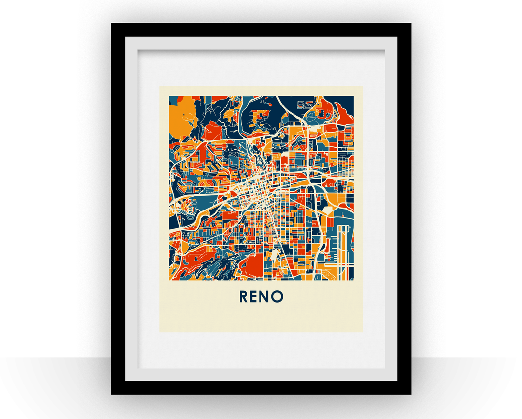 Affiche cartographique de Reno - Style Chroma