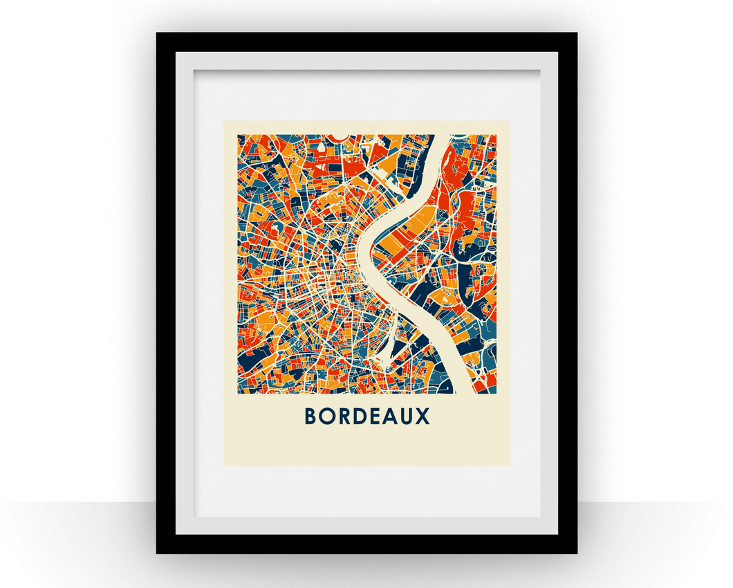 Affiche cartographique de Bordeaux - Style Chroma