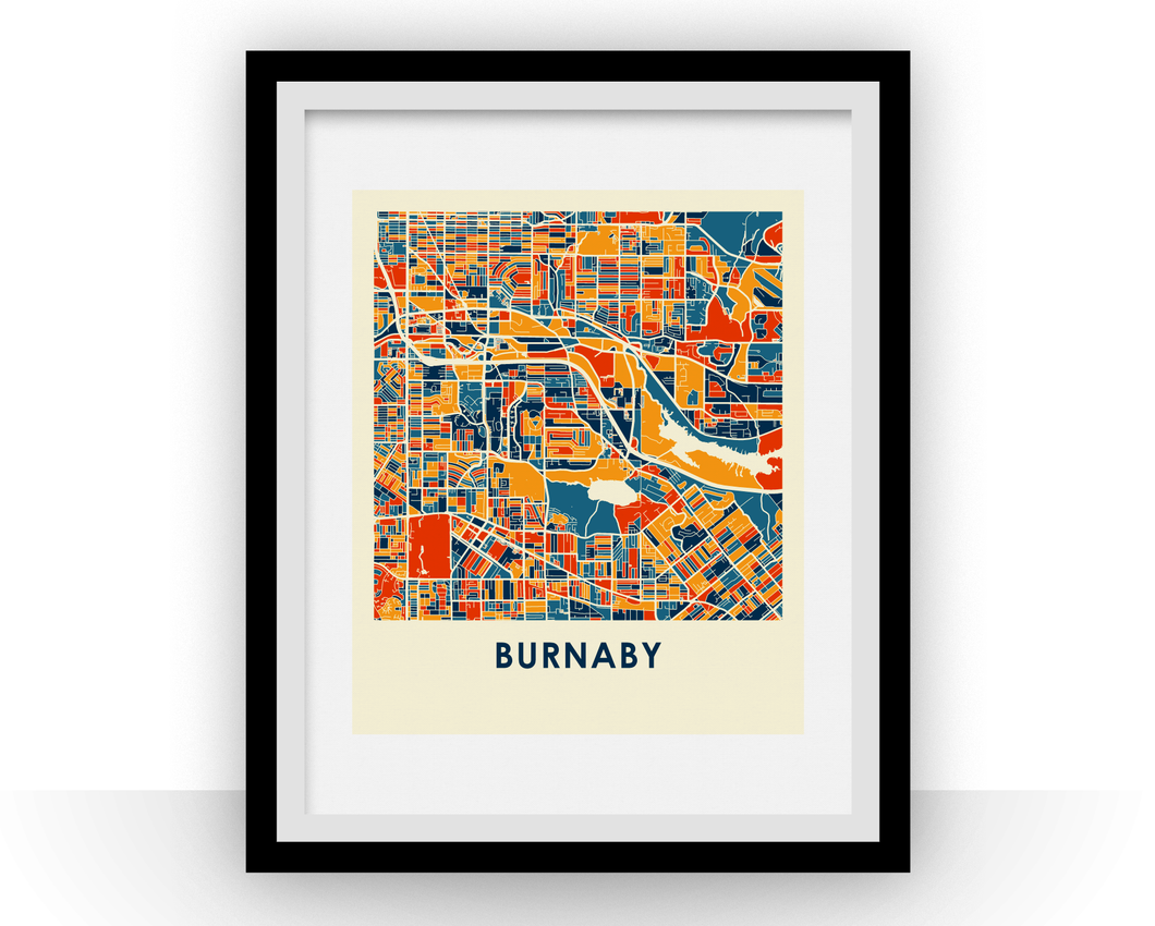 Affiche cartographique de Burnaby British Columbia - Style Chroma