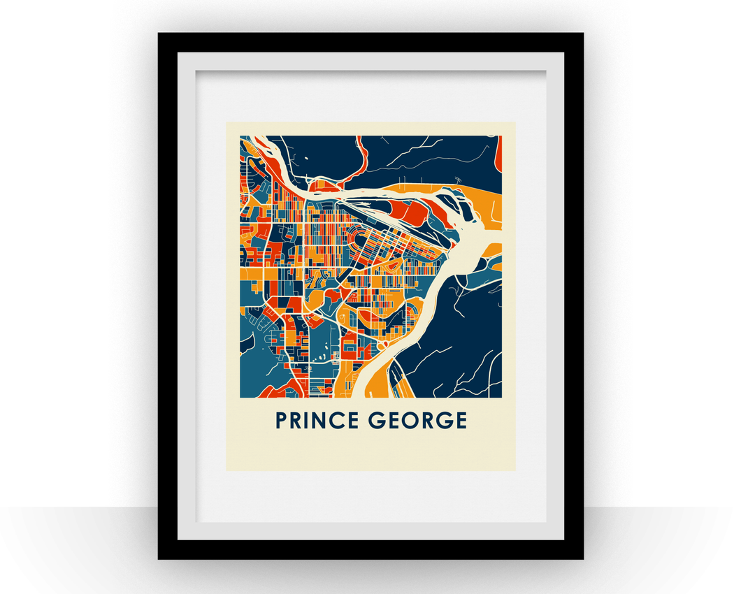 Affiche cartographique de Prince George BC - Style Chroma