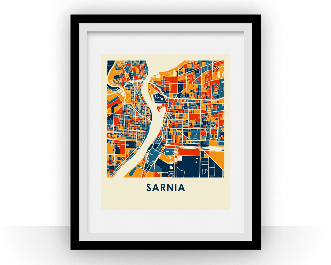 Affiche cartographique de Sarnia Ontario - Style Chroma