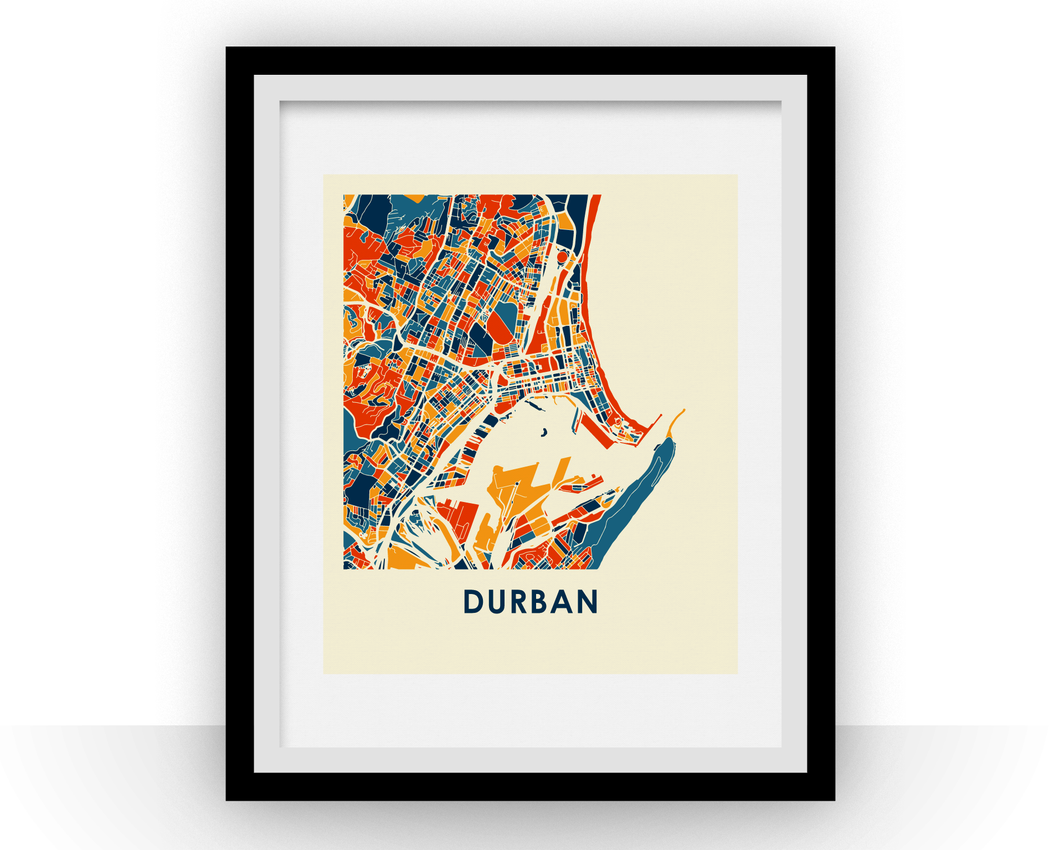 Affiche cartographique de Durban - Style Chroma