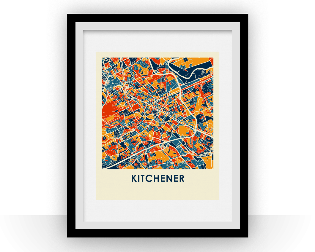 Affiche cartographique de Kitchener Ontario - Style Chroma