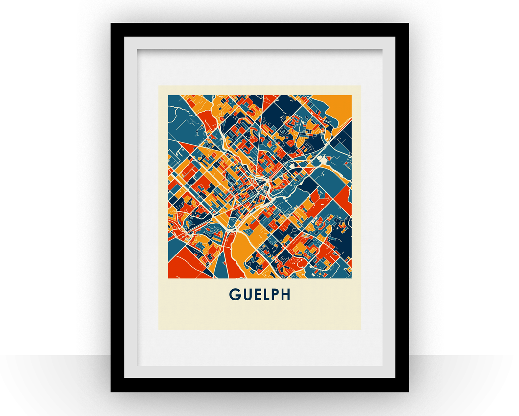 Affiche cartographique de Guelph Ontario - Style Chroma