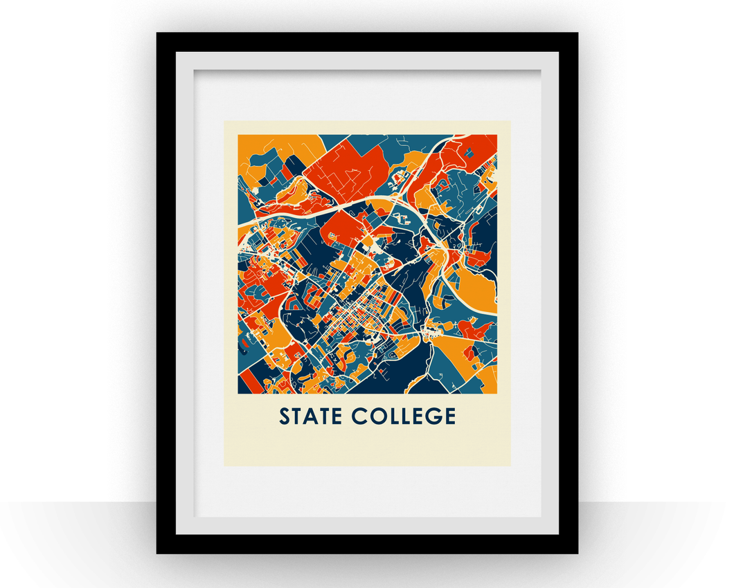 Affiche cartographique de State College - Style Chroma