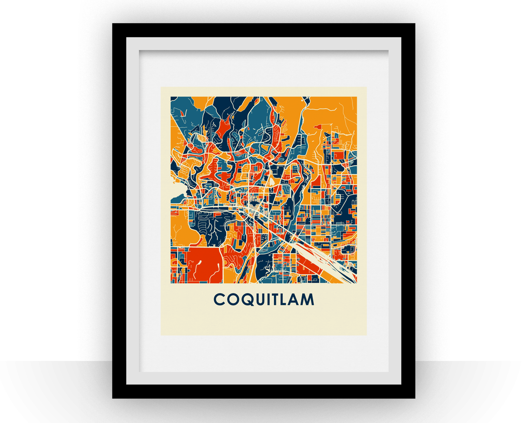 Affiche cartographique de Coquitlam British Columbia - Style Chroma