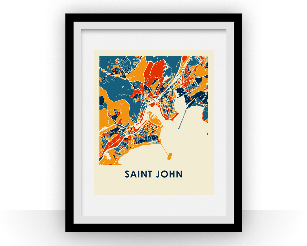 Affiche cartographique de Saint John NB - Style Chroma