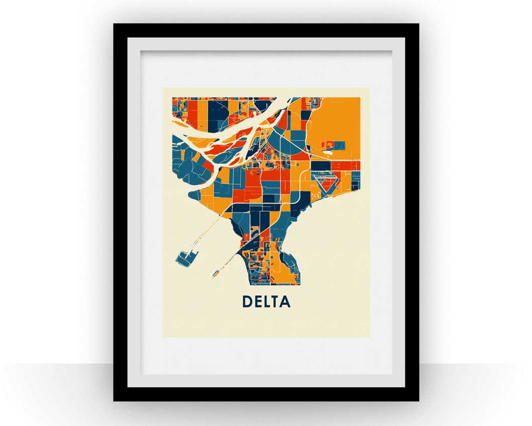 Affiche cartographique de Delta British Columbia - Style Chroma