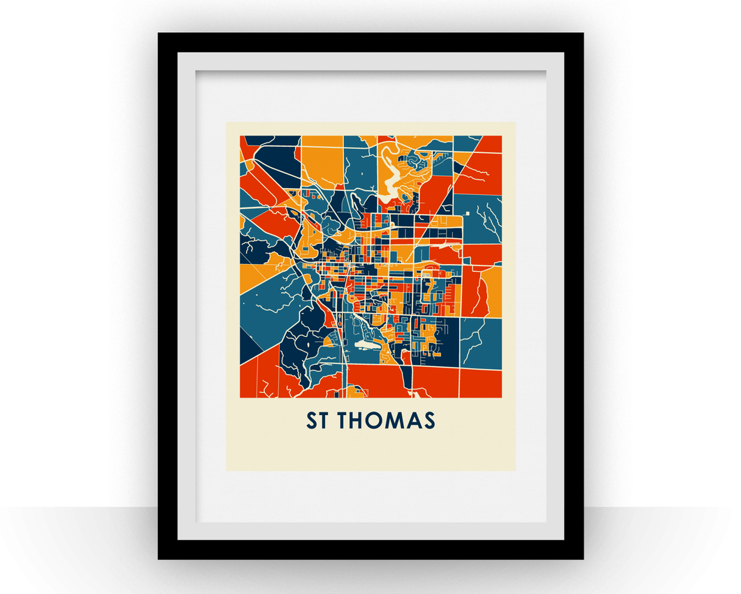 Affiche cartographique de St Thomas Ontario - Style Chroma