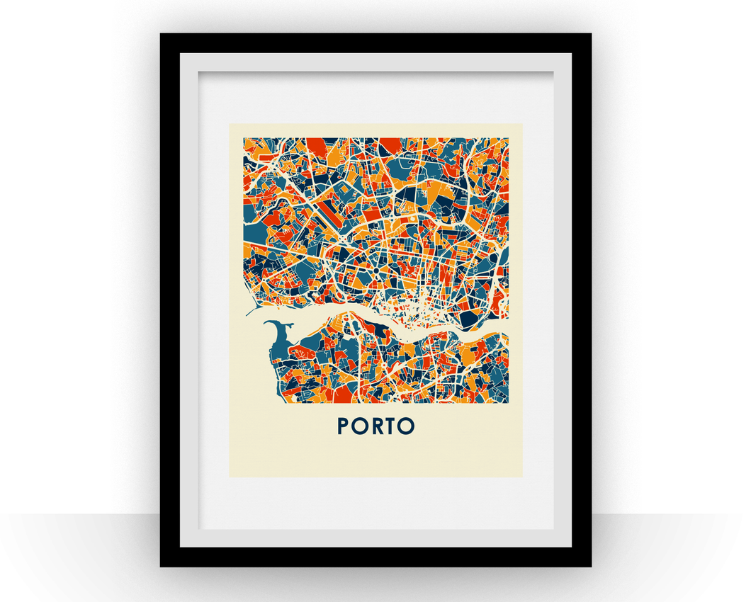 Affiche cartographique de Porto - Style Chroma