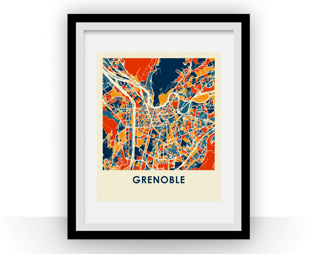 Affiche cartographique de Grenoble - Style Chroma