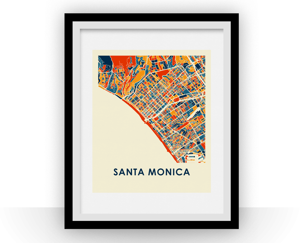 Affiche cartographique de Santa Monica - Style Chroma