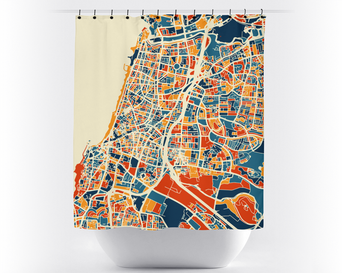 Tel Aviv Map Shower Curtain - israel Shower Curtain - Chroma Series