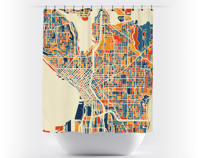 Seattle Map Shower Curtain - usa Shower Curtain - Chroma Series